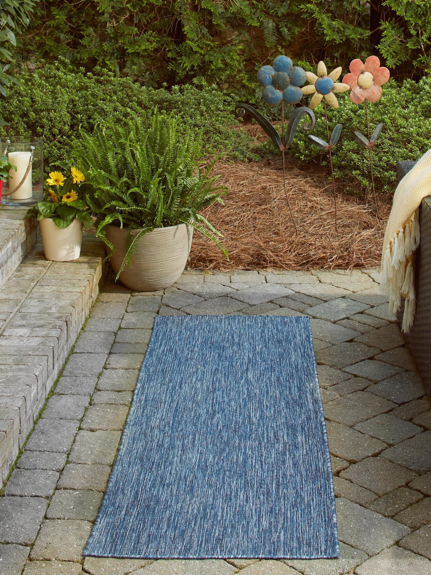 Blue 2' 7 x 12' Outdoor Solid Runner Area Rug Weather Resistant for Patio, Deck, Terrace, Balcony, Porch 100% Polypropylene Minimalist Waterproof Carpet for Sale at Rug Engine