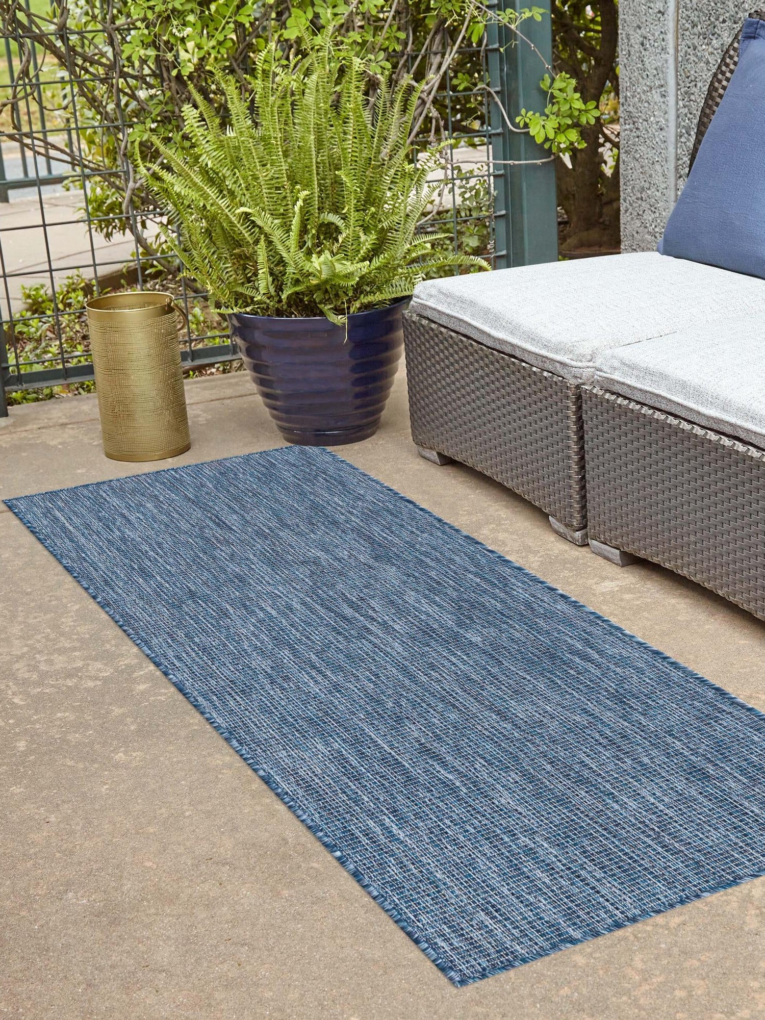 Blue 2' 7 x 10' Outdoor Solid Runner Area Rug Weather Resistant for Patio, Deck, Terrace, Balcony, Porch 100% Polypropylene Minimalist Waterproof Carpet for Sale at Rug Engine