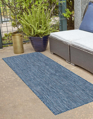 Blue 2' x 8' Outdoor Solid Runner Area Rug Weather Resistant for Patio, Deck, Terrace, Balcony, Porch 100% Polypropylene Minimalist Waterproof Carpet for Sale at Rug Engine