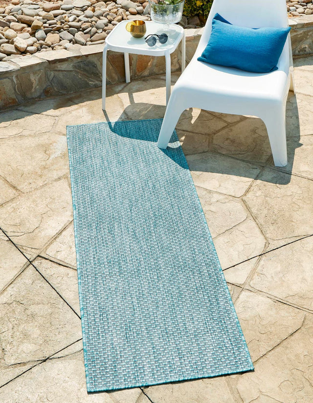 Aquamarine 2' 7 x 10' Outdoor Solid Runner Area Rug Weather Resistant for Patio, Deck, Terrace, Balcony, Porch 100% Polypropylene Minimalist Waterproof Carpet for Sale at Rug Engine