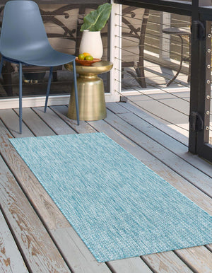 Aquamarine 2' 7 x 10' Outdoor Solid Runner Area Rug Weather Resistant for Patio, Deck, Terrace, Balcony, Porch 100% Polypropylene Minimalist Waterproof Carpet for Sale at Rug Engine