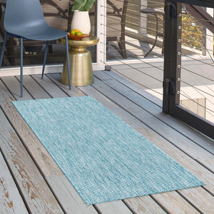 Aquamarine 2' 7 x 10' Outdoor Solid Runner Area Rug Weather Resistant for Patio, Deck, Terrace, Balcony, Porch 100% Polypropylene Minimalist Waterproof Carpet for Sale at Rug Engine