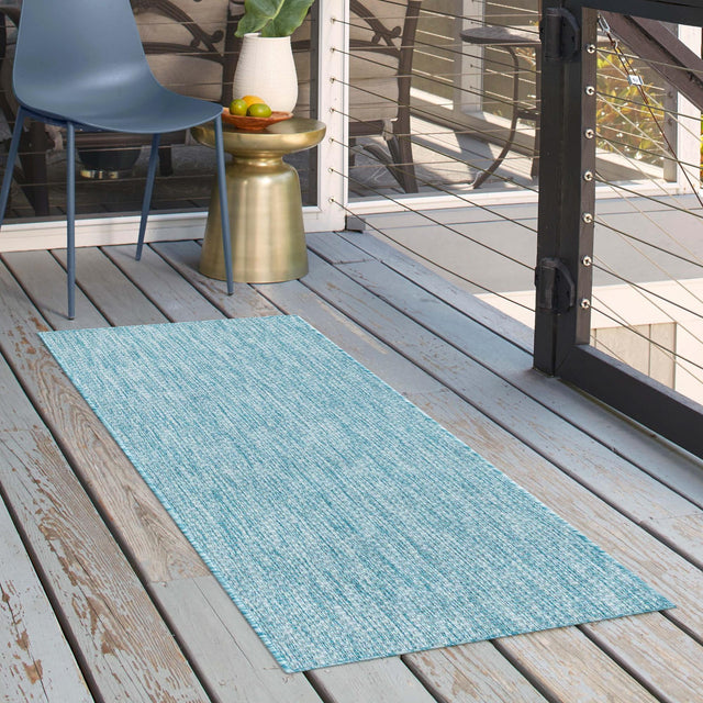 Aquamarine 2' 7 x 10' Outdoor Solid Runner Area Rug Weather Resistant for Patio, Deck, Terrace, Balcony, Porch 100% Polypropylene Minimalist Waterproof Carpet for Sale at Rug Engine