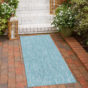 Aquamarine 2' 7 x 10' Outdoor Solid Runner Area Rug Weather Resistant for Patio, Deck, Terrace, Balcony, Porch 100% Polypropylene Minimalist Waterproof Carpet for Sale at Rug Engine
