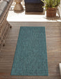 Teal 2' x 6' 1 Outdoor Solid Runner Area Rug Weather Resistant for Patio, Deck, Terrace, Balcony, Porch 100% Polypropylene Minimalist Waterproof Carpet for Sale at Rug Engine