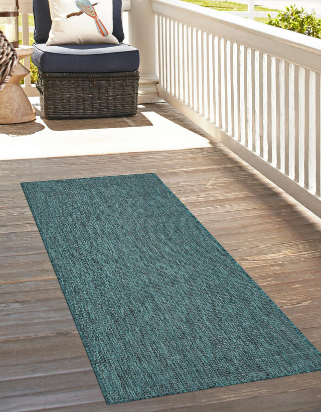 Teal 2' x 6' 1 Outdoor Solid Runner Area Rug Weather Resistant for Patio, Deck, Terrace, Balcony, Porch 100% Polypropylene Minimalist Waterproof Carpet for Sale at Rug Engine