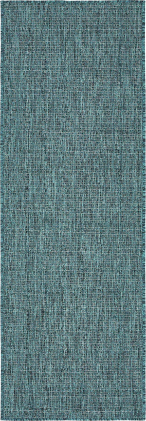 Teal 2' x 6' 1 Outdoor Solid Runner Area Rug Weather Resistant for Patio, Deck, Terrace, Balcony, Porch 100% Polypropylene Minimalist Waterproof Carpet for Sale at Rug Engine