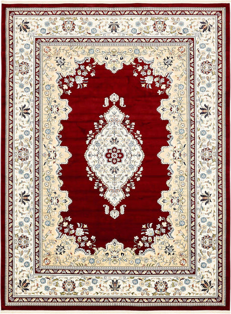 Burgundy 10' x 13' Narenj Rectangle Area Rug 85% Polypropylene & 15% Polyester Traditional Classic Carpet for Living, Dining, Bedrooms, Office for Sale at Rug Engine