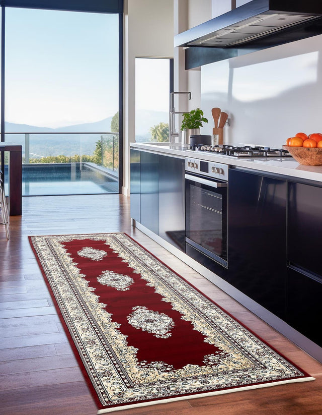 Burgundy 2' 11 x 13' 1 Narenj Runner Area Rug 85% Polypropylene & 15% Polyester Traditional Classic Carpet for Living, Dining, Bedrooms, Office for Sale at Rug Engine