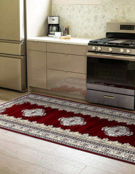 Burgundy 2' 11 x 13' 1 Narenj Runner Area Rug 85% Polypropylene & 15% Polyester Traditional Classic Carpet for Living, Dining, Bedrooms, Office for Sale at Rug Engine