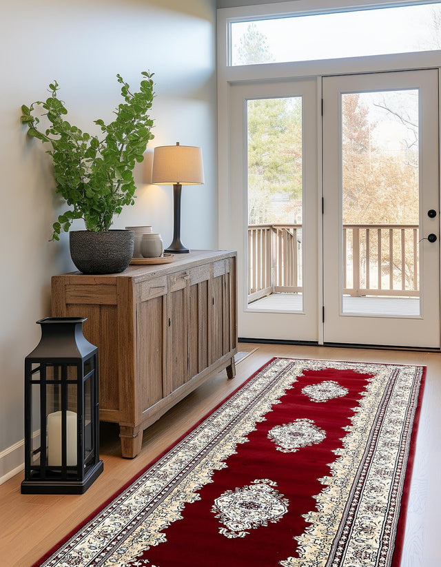 Burgundy 2' 11 x 13' 1 Narenj Runner Area Rug 85% Polypropylene & 15% Polyester Traditional Classic Carpet for Living, Dining, Bedrooms, Office for Sale at Rug Engine
