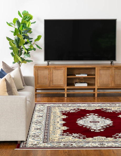 Burgundy 5' 3 x 8' Narenj Rectangle Area Rug 85% Polypropylene & 15% Polyester Traditional Classic Carpet for Living, Dining, Bedrooms, Office for Sale at Rug Engine