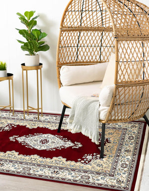 Burgundy 7' 10 x 10' Narenj Rectangle Area Rug 85% Polypropylene & 15% Polyester Traditional Classic Carpet for Living, Dining, Bedrooms, Office for Sale at Rug Engine