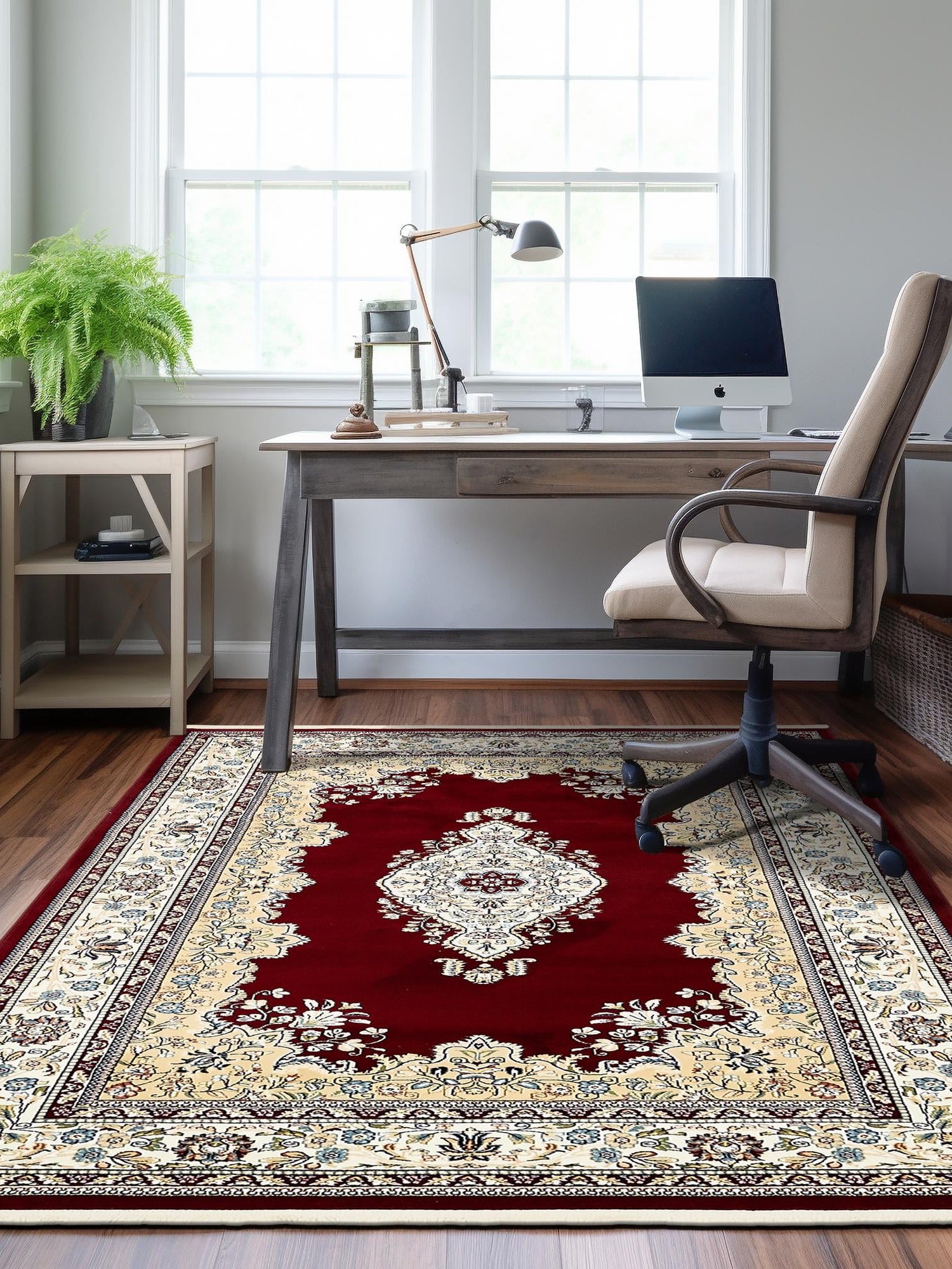 Burgundy 7' 10 x 10' Narenj Rectangle Area Rug 85% Polypropylene & 15% Polyester Traditional Classic Carpet for Living, Dining, Bedrooms, Office for Sale at Rug Engine