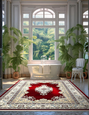Burgundy 5' 3 x 8' Narenj Rectangle Area Rug 85% Polypropylene & 15% Polyester Traditional Classic Carpet for Living, Dining, Bedrooms, Office for Sale at Rug Engine