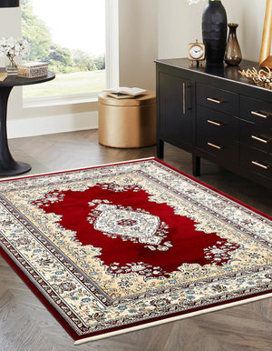 Burgundy 7' 10 x 10' Narenj Rectangle Area Rug 85% Polypropylene & 15% Polyester Traditional Classic Carpet for Living, Dining, Bedrooms, Office for Sale at Rug Engine