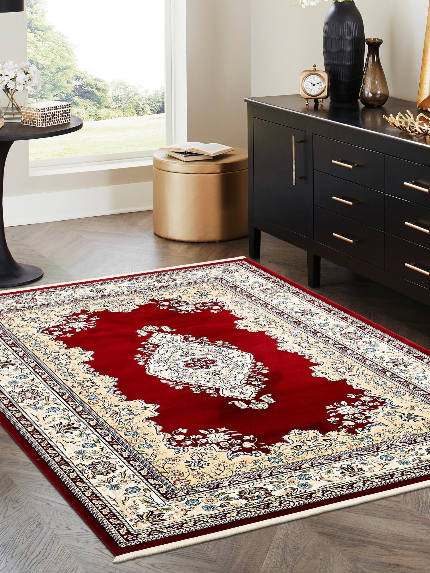 Burgundy 3' 1 x 5' 3 Narenj Rectangle Area Rug 85% Polypropylene & 15% Polyester Traditional Classic Carpet for Living, Dining, Bedrooms, Office for Sale at Rug Engine
