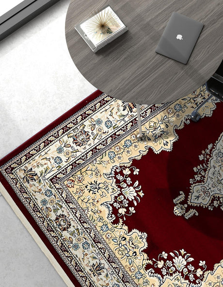 Burgundy 5' 3 x 8' Narenj Rectangle Area Rug 85% Polypropylene & 15% Polyester Traditional Classic Carpet for Living, Dining, Bedrooms, Office for Sale at Rug Engine