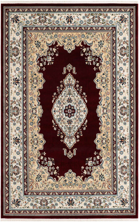 Burgundy 5' 3 x 8' Narenj Rectangle Area Rug 85% Polypropylene & 15% Polyester Traditional Classic Carpet for Living, Dining, Bedrooms, Office for Sale at Rug Engine