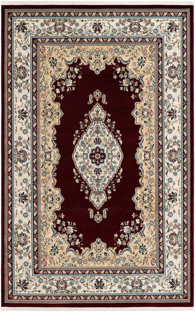 Burgundy 5' 3 x 8' Narenj Rectangle Area Rug 85% Polypropylene & 15% Polyester Traditional Classic Carpet for Living, Dining, Bedrooms, Office for Sale at Rug Engine