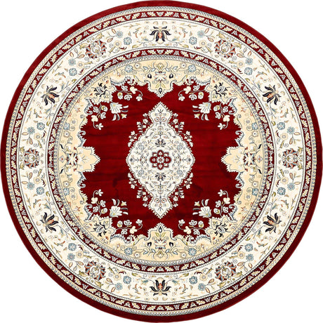 Burgundy 10' x 10' Narenj Round Area Rug 85% Polypropylene & 15% Polyester Traditional Classic Carpet for Living, Dining, Bedrooms, Office for Sale at Rug Engine
