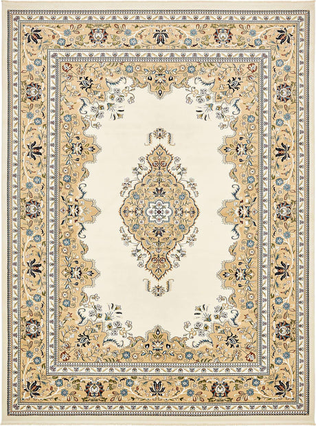 Cream 10' x 13' 1 Narenj Rectangle Area Rug 85% Polypropylene & 15% Polyester Traditional Classic Carpet for Living, Dining, Bedrooms, Office for Sale at Rug Engine