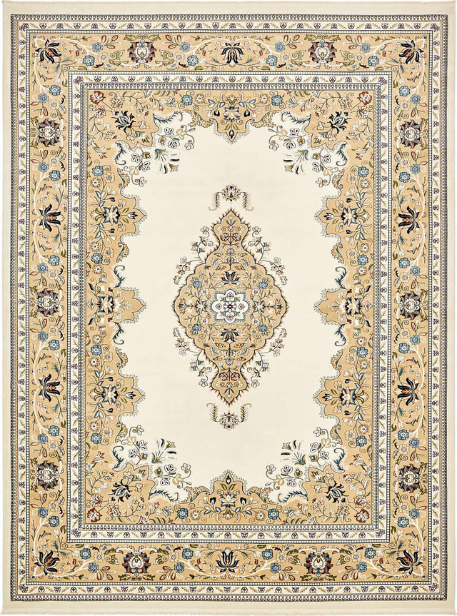 Cream 10' x 13' 1 Narenj Rectangle Area Rug 85% Polypropylene & 15% Polyester Traditional Classic Carpet for Living, Dining, Bedrooms, Office for Sale at Rug Engine