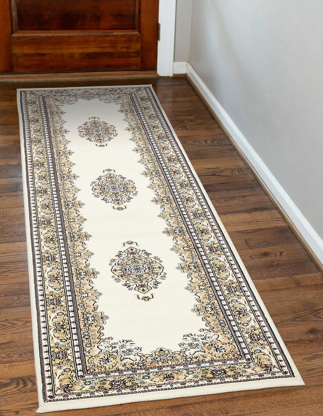 Cream 2' 11 x 13' 1 Narenj Runner Area Rug 85% Polypropylene & 15% Polyester Traditional Classic Carpet for Living, Dining, Bedrooms, Office for Sale at Rug Engine