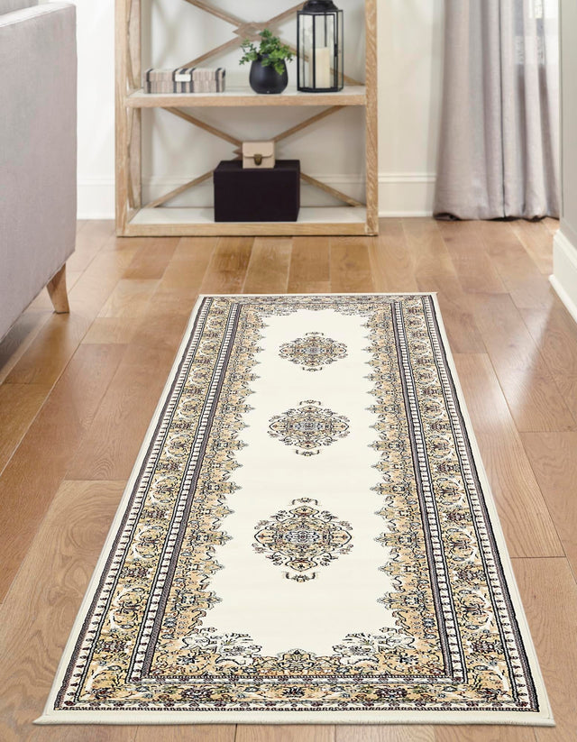 Cream 2' 11 x 13' 1 Narenj Runner Area Rug 85% Polypropylene & 15% Polyester Traditional Classic Carpet for Living, Dining, Bedrooms, Office for Sale at Rug Engine