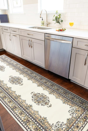Cream 2' 11 x 13' 1 Narenj Runner Area Rug 85% Polypropylene & 15% Polyester Traditional Classic Carpet for Living, Dining, Bedrooms, Office for Sale at Rug Engine