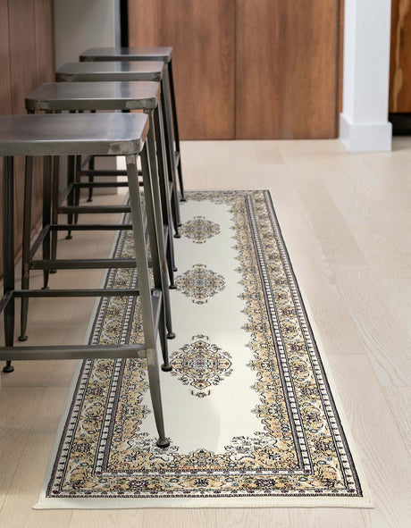 Cream 2' 11 x 13' 1 Narenj Runner Area Rug 85% Polypropylene & 15% Polyester Traditional Classic Carpet for Living, Dining, Bedrooms, Office for Sale at Rug Engine