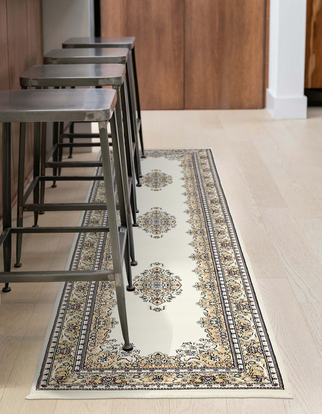 Cream 2' 11 x 13' 1 Narenj Runner Area Rug 85% Polypropylene & 15% Polyester Traditional Classic Carpet for Living, Dining, Bedrooms, Office for Sale at Rug Engine