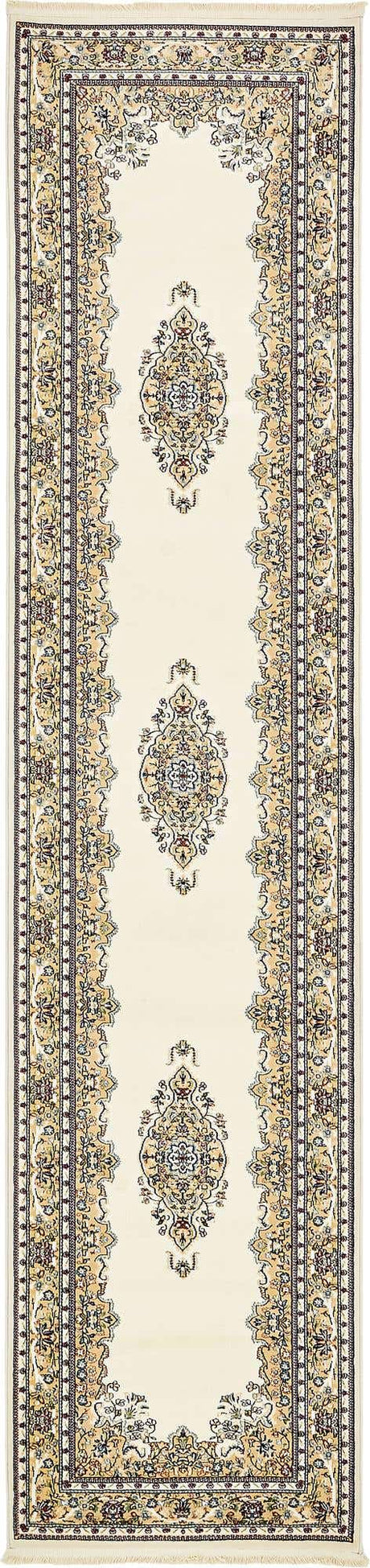Cream 2' 11 x 13' 1 Narenj Runner Area Rug 85% Polypropylene & 15% Polyester Traditional Classic Carpet for Living, Dining, Bedrooms, Office for Sale at Rug Engine