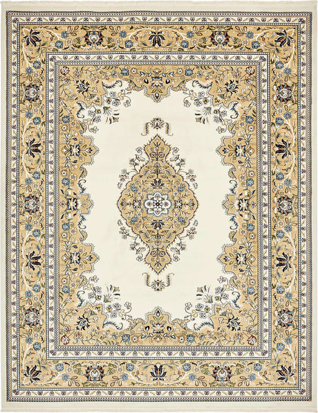 Cream 7' 10 x 10' Narenj Rectangle Area Rug 85% Polypropylene & 15% Polyester Traditional Classic Carpet for Living, Dining, Bedrooms, Office for Sale at Rug Engine