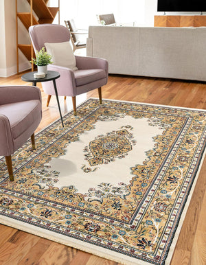 Cream 10' x 13' 1 Narenj Rectangle Area Rug 85% Polypropylene & 15% Polyester Traditional Classic Carpet for Living, Dining, Bedrooms, Office for Sale at Rug Engine