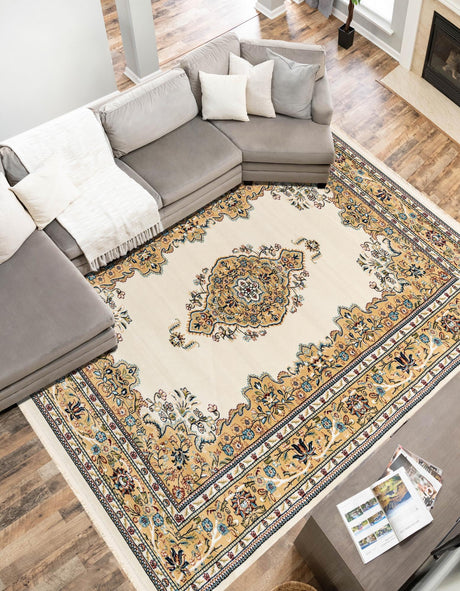 Cream 3' 1 x 5' 3 Narenj Rectangle Area Rug 85% Polypropylene & 15% Polyester Traditional Classic Carpet for Living, Dining, Bedrooms, Office for Sale at Rug Engine