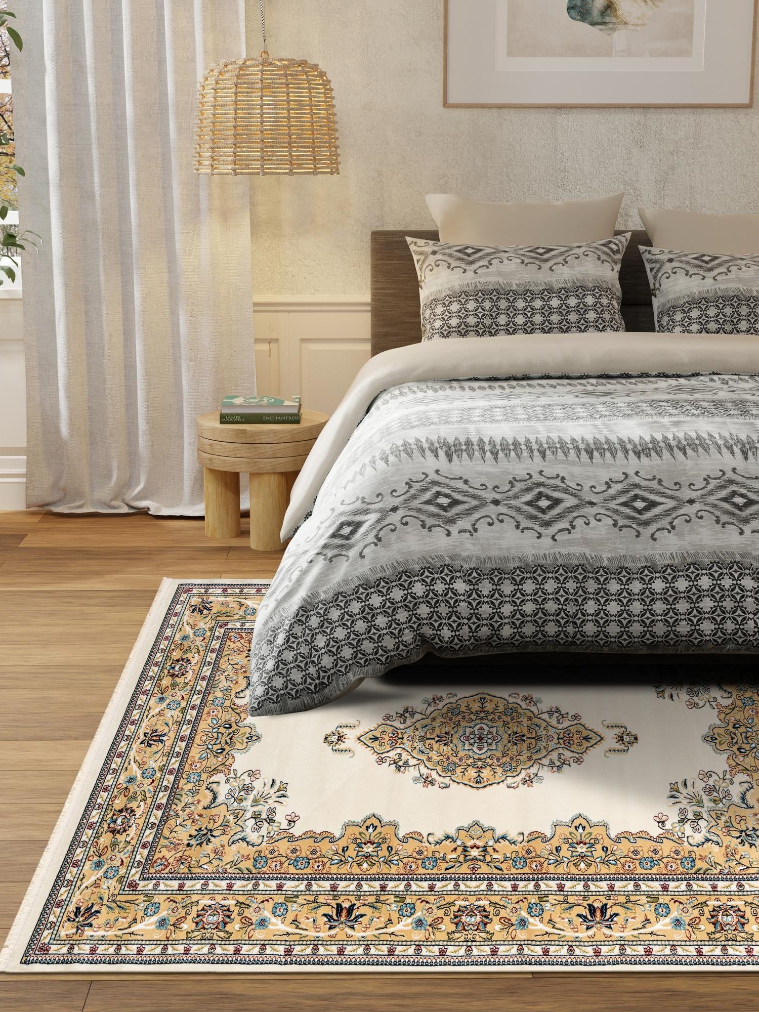 Cream 10' x 13' 1 Narenj Rectangle Area Rug 85% Polypropylene & 15% Polyester Traditional Classic Carpet for Living, Dining, Bedrooms, Office for Sale at Rug Engine