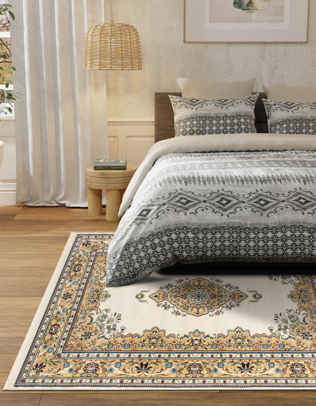 Cream 10' x 13' 1 Narenj Rectangle Area Rug 85% Polypropylene & 15% Polyester Traditional Classic Carpet for Living, Dining, Bedrooms, Office for Sale at Rug Engine