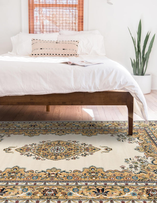 Cream 7' 10 x 10' Narenj Rectangle Area Rug 85% Polypropylene & 15% Polyester Traditional Classic Carpet for Living, Dining, Bedrooms, Office for Sale at Rug Engine