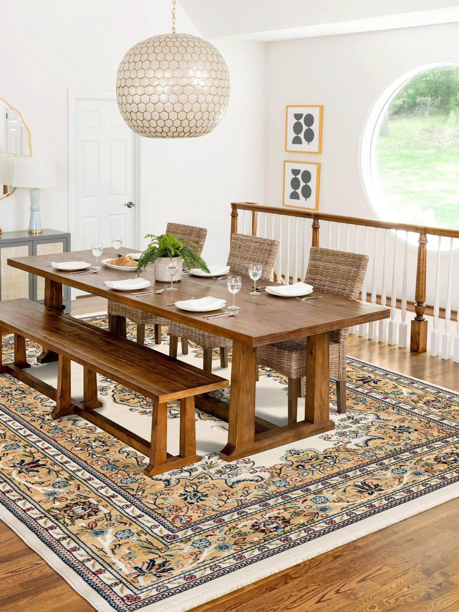 Cream 3' 1 x 5' 3 Narenj Rectangle Area Rug 85% Polypropylene & 15% Polyester Traditional Classic Carpet for Living, Dining, Bedrooms, Office for Sale at Rug Engine