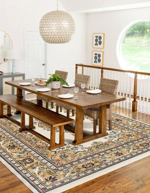 Cream 5' 3 x 8' Narenj Rectangle Area Rug 85% Polypropylene & 15% Polyester Traditional Classic Carpet for Living, Dining, Bedrooms, Office for Sale at Rug Engine