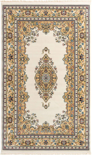 Cream 5' 3 x 8' Narenj Rectangle Area Rug 85% Polypropylene & 15% Polyester Traditional Classic Carpet for Living, Dining, Bedrooms, Office for Sale at Rug Engine