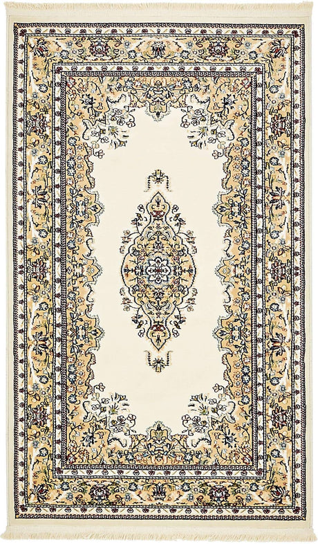 Cream 3' 1 x 5' 3 Narenj Rectangle Area Rug 85% Polypropylene & 15% Polyester Traditional Classic Carpet for Living, Dining, Bedrooms, Office for Sale at Rug Engine