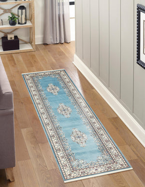 Blue 2' 11 x 13' 1 Narenj Runner Area Rug 85% Polypropylene & 15% Polyester Traditional Classic Carpet for Living, Dining, Bedrooms, Office for Sale at Rug Engine
