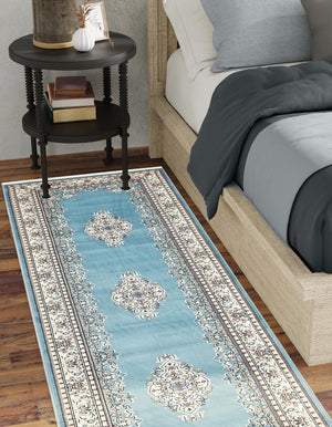 Blue 2' 11 x 13' 1 Narenj Runner Area Rug 85% Polypropylene & 15% Polyester Traditional Classic Carpet for Living, Dining, Bedrooms, Office for Sale at Rug Engine