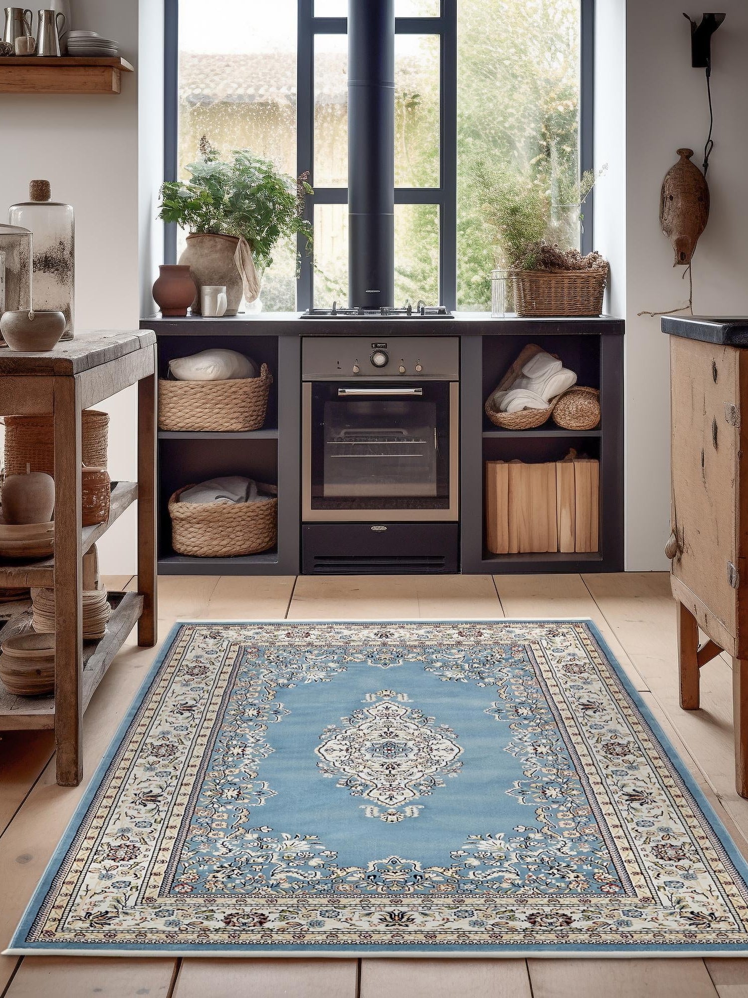 Blue 7' 10 x 10' Narenj Rectangle Area Rug 85% Polypropylene & 15% Polyester Traditional Classic Carpet for Living, Dining, Bedrooms, Office for Sale at Rug Engine
