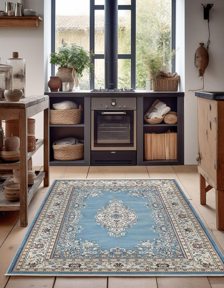 Blue 7' 10 x 10' Narenj Rectangle Area Rug 85% Polypropylene & 15% Polyester Traditional Classic Carpet for Living, Dining, Bedrooms, Office for Sale at Rug Engine