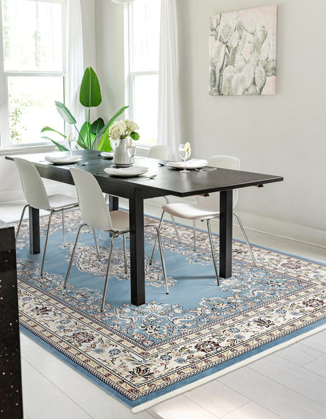 Blue 7' 10 x 10' Narenj Rectangle Area Rug 85% Polypropylene & 15% Polyester Traditional Classic Carpet for Living, Dining, Bedrooms, Office for Sale at Rug Engine