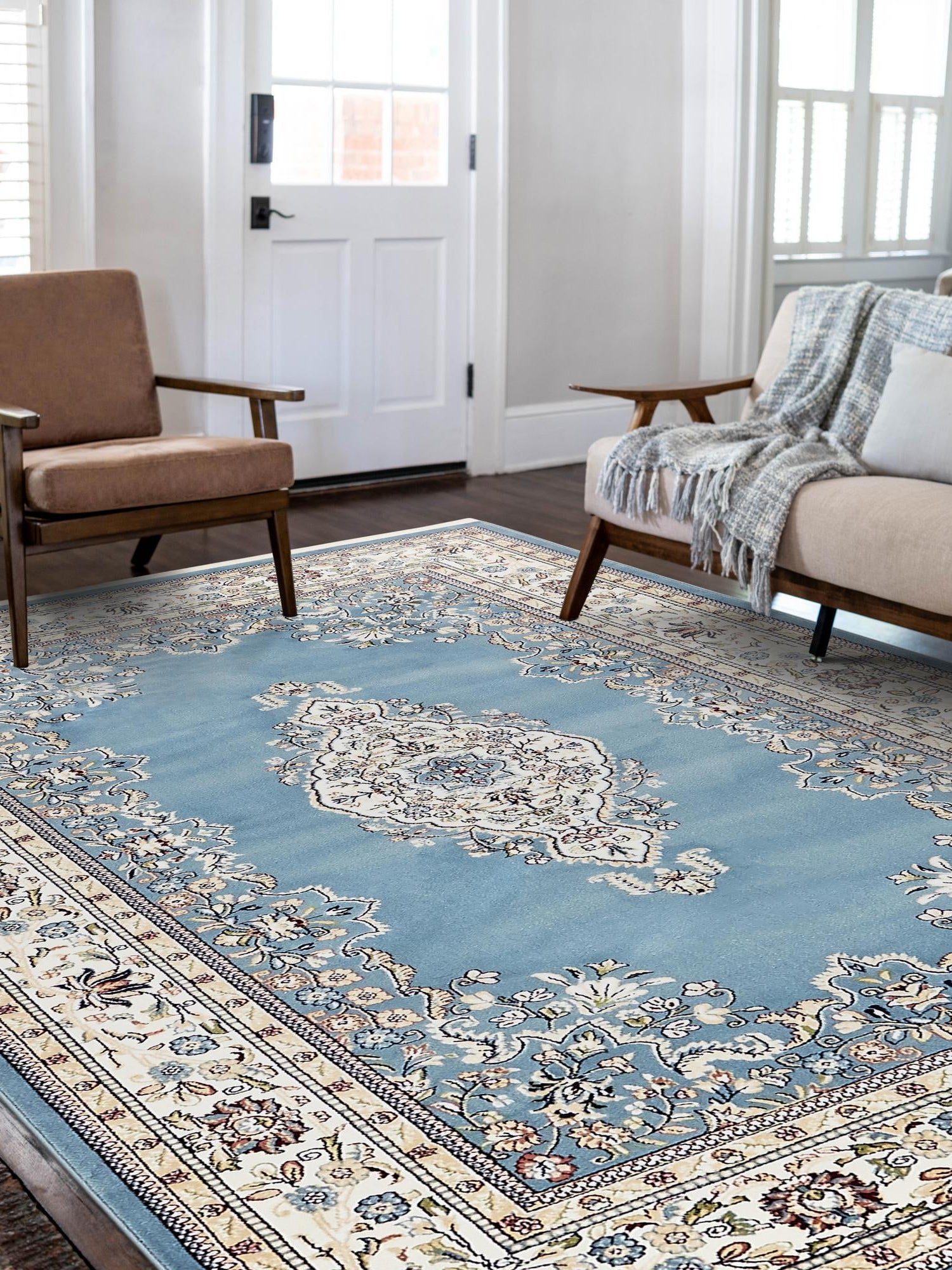 Blue 7' 10 x 10' Narenj Rectangle Area Rug 85% Polypropylene & 15% Polyester Traditional Classic Carpet for Living, Dining, Bedrooms, Office for Sale at Rug Engine