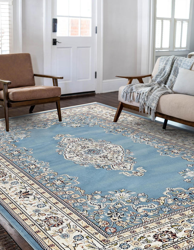 Blue 7' 10 x 10' Narenj Rectangle Area Rug 85% Polypropylene & 15% Polyester Traditional Classic Carpet for Living, Dining, Bedrooms, Office for Sale at Rug Engine